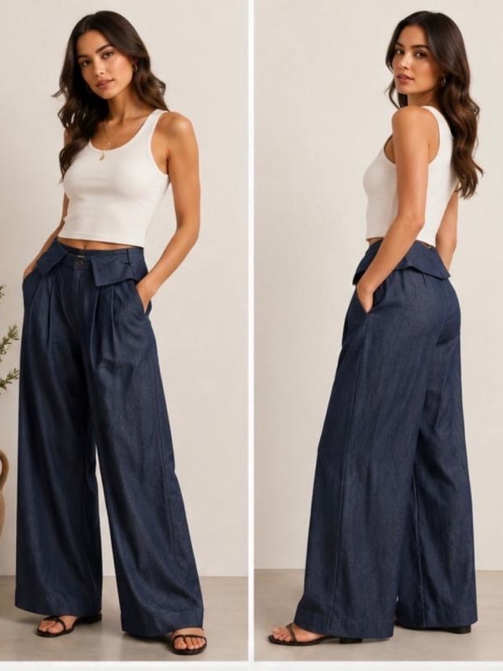 Wide-Leg Chinos in Navy Blue